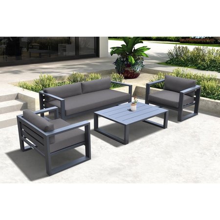 ARMEN LIVING Armen Living SETODAEGR Aegean 4 Piece Outdoor Dark Grey Finish & Charcoal Cushions Sofa Seating Set SETODAEGR